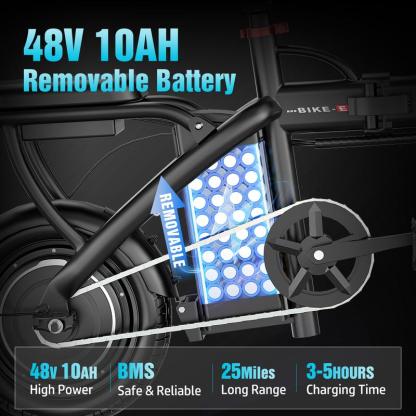 Bicicleta Eléctrica Pikabike Z6 1200W, hasta 40 km de autonomía, 25 MPH, llantas neumáticas de 14”, plegable con doble asiento y freno de disco trasero