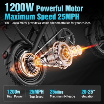 Bicicleta Eléctrica Pikabike Z6 1200W, hasta 40 km de autonomía, 25 MPH, llantas neumáticas de 14”, plegable con doble asiento y freno de disco trasero