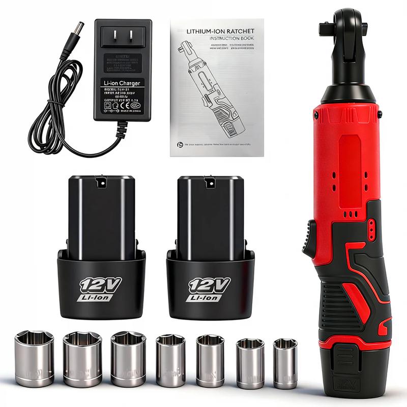 Llave de Impacto Tipo Carraca Inalámbrica 3/8'' 45Nm, Herramienta Eléctrica para Mecánica Automotriz, Aflojar Tuercas y Tornillos Fácilmente, Set Profesional Portátil