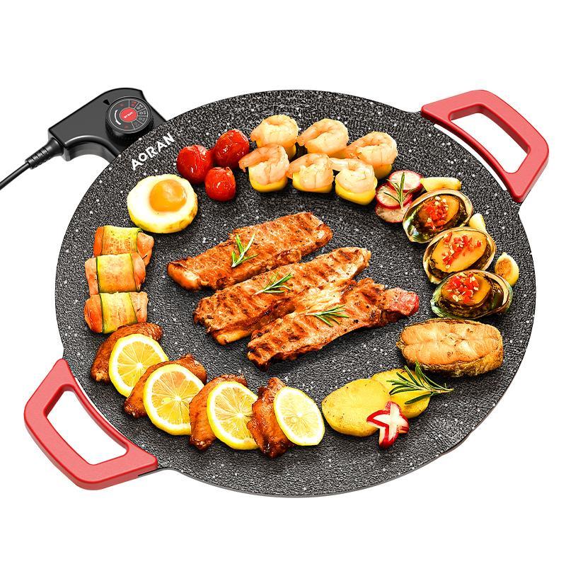 Parrilla Eléctrica Portátil AORAN KITCHEN 1500W, Grill Coreano Antiadherente sin Humo para Interior, Control de Temperatura Ajustable, Plancha Multifuncional para Cocina en Casa