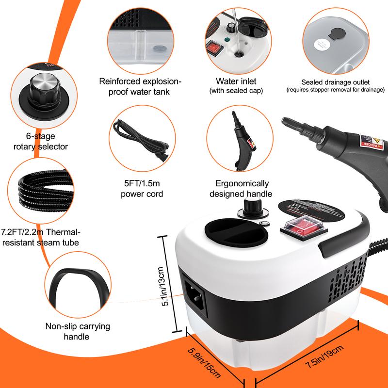 Limpiador a Vapor Portátil 2500W de Alta Presión, Limpiadora de Vapor de Alta Temperatura con 20 Accesorios, Ideal para Cocina, Baño y Detallado de Autos