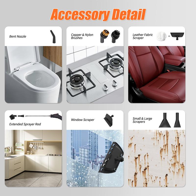 Limpiador a Vapor Portátil 2500W de Alta Presión, Limpiadora de Vapor de Alta Temperatura con 20 Accesorios, Ideal para Cocina, Baño y Detallado de Autos