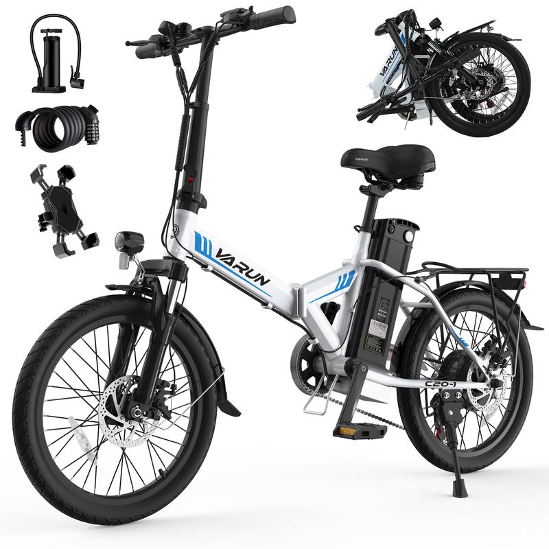 Bicicleta Eléctrica VARUN C20-1 750W, 20 MPH, Batería 48V 7.8Ah, 7 Velocidades Shimano, Plegable con Luz LED, Ideal para Ciudad y Todo Terreno