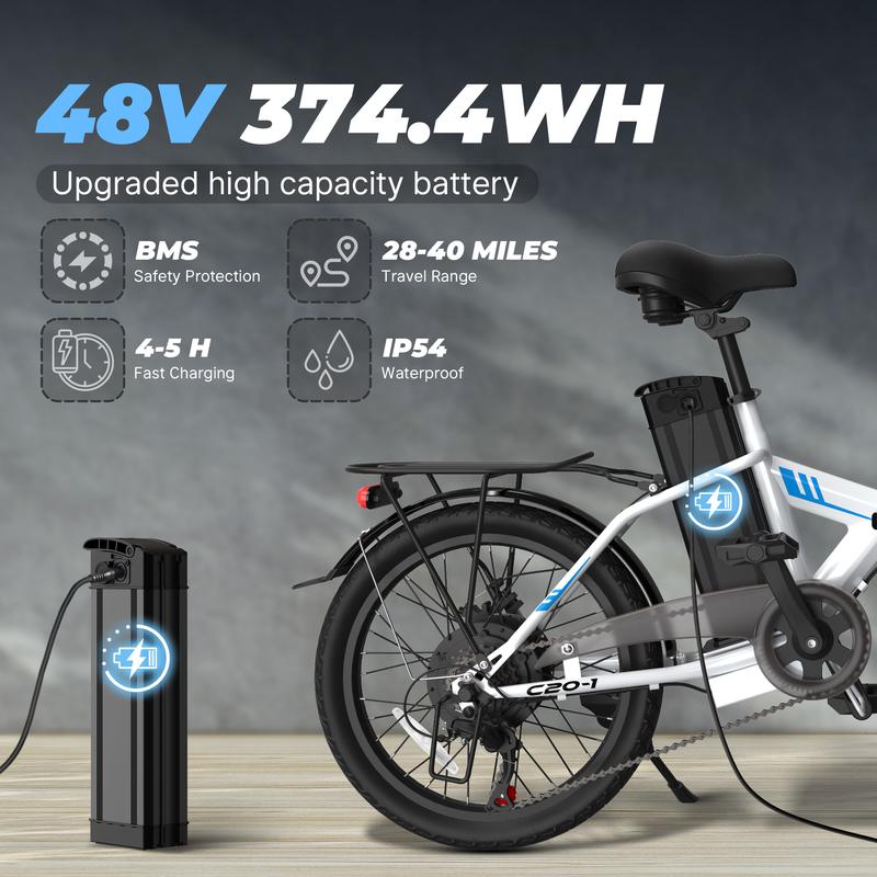 Bicicleta Eléctrica VARUN C20-1 750W, 20 MPH, Batería 48V 7.8Ah, 7 Velocidades Shimano, Plegable con Luz LED, Ideal para Ciudad y Todo Terreno