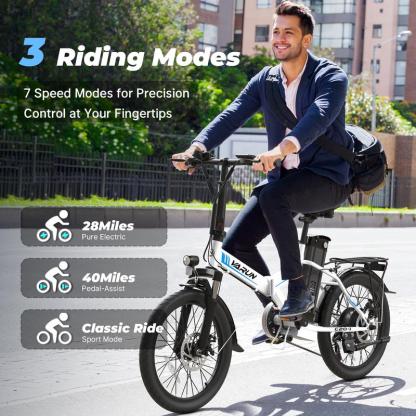Bicicleta Eléctrica VARUN C20-1 750W, 20 MPH, Batería 48V 7.8Ah, 7 Velocidades Shimano, Plegable con Luz LED, Ideal para Ciudad y Todo Terreno