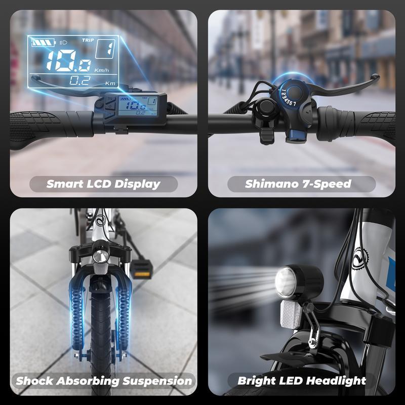 Bicicleta Eléctrica VARUN C20-1 750W, 20 MPH, Batería 48V 7.8Ah, 7 Velocidades Shimano, Plegable con Luz LED, Ideal para Ciudad y Todo Terreno