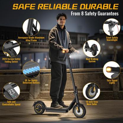 Scooter Eléctrico DXH Delong 500W para Adultos, Velocidad hasta 30 km/h, Llantas de 10", App Inteligente, Plegable con Luces y Doble Freno