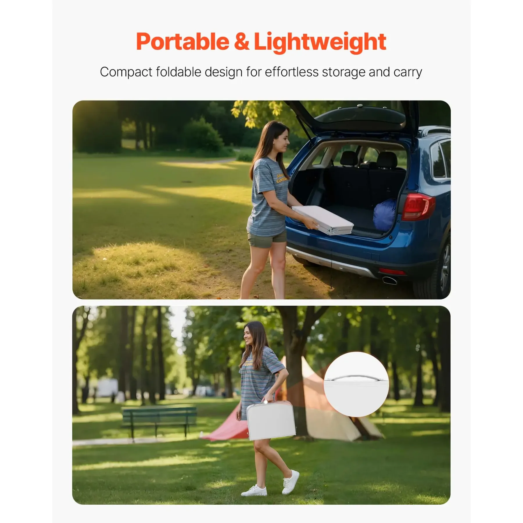  Mesa de camping plegable, mesa auxiliar portátil de altura ajustable, mesa de playa de aluminio MDF con malla y asa de transporte, ligera y compacta para picnics al aire libre, barbacoas, 61 x 40 cm, color plateado