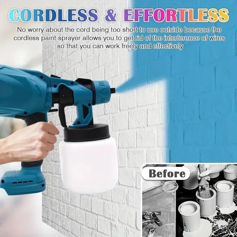 Cordless Paint Sprayer,600W Paint Sprayer Gun with 2 * 2000mAh Batteries,1000ML Container,Handheld HVLP Paint Sprayer for Home Interior and Exterior,3 Patterns Electric Paint Sprayer for Fencing and Decking