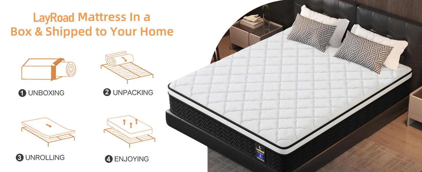 LayRoad 12/14 Inch Twin Full Queen King , Hybrid Memory Foam Mattress in a Box | Pocket Spring + Zoned Support | Soft and Comfortable, Pressure Relief, Medium Firmness, CertiPUR-US Certified(mattresses | queen size mattress | full size mattress)