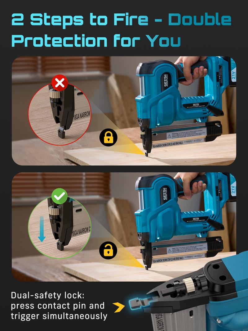 SEESII Cordless 2-in-1 Brad Nailer/Staple Gun (18GA) &ndash; 21V Electric Pneumatic Nail Gun w/ 2x4.0Ah Battery & Charger, 1000Pcs Nails, Adjustable Depth | Single/Contact Firing for Upholstery, Woodworking, DIY, dealsforyoudays,HKF50