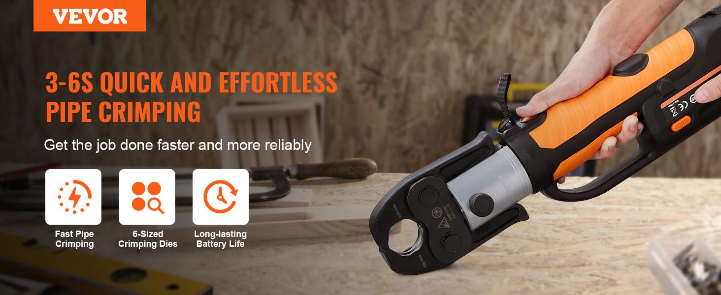 VEVOR Pro Press Tool,  18V Electric Pipe Crimping Tool for 1/2" to 2" Stainless Steel, Copper, PEX Pipes, Press Tool Kit with 6 Pro Press Jaws, 2PCS 4AH Battery, Fast Charger & Carrying Case