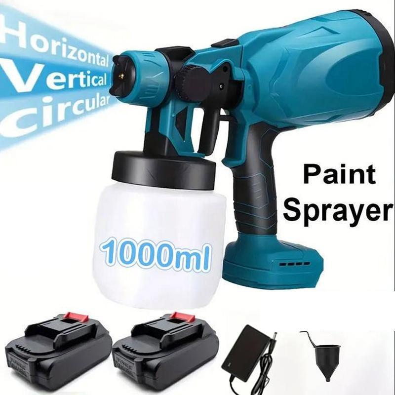 Pulverizador de pintura inalámbrico, pistola pulverizadora de pintura de 600 W con 2 baterías de 2000 mAh, recipiente de 1000 ml, pulverizador de pintura HVLP portátil para interiores y exteriores, pulverizador de pintura eléctrico de 3 patrones para cerc