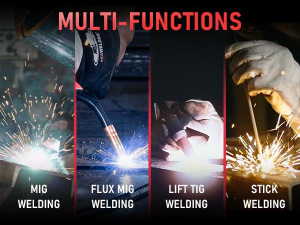 YESWELDER YWM-160 Gas Gasless MIG Welder 160Amp | 110/220V Dual Volts, Smart MIG, Digital Display | Gas/Flux Core/Lift TIG/Stick 4-in-1 Welding Machine