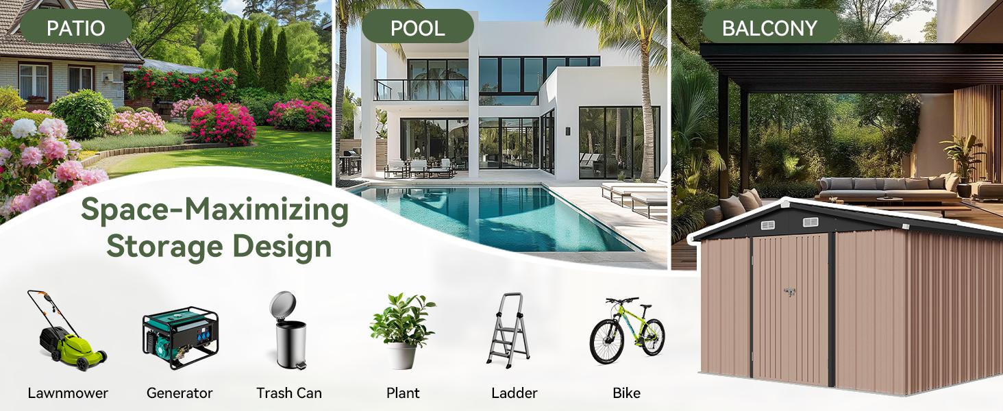 [Deal] Aoxun Outdoor Metal Storage Shed with Base, Lockable Door & Sloped Roof, Weather-Resistant Utility Shed for Garden, Patio & Backyard Astronaut Nebula   Star