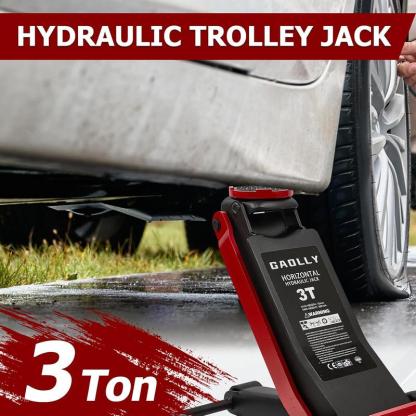 Gato hidráulico de perfil bajo de 3 toneladas para competición, de alta resistencia - Certificación de seguridad GS, bomba de elevación rápida de doble pistón, rango de elevación de 8,5 a 50 cm, herramienta automotriz para reparación de vehículos.