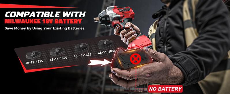 Impact Wrench 1/2" Compatible with Milwaukee 18V Battery(Battery NOT Included!), 1000Ft-lbs(1300N.m) High Torque Brushless Impact Gun with 4Mode Speed Cordless Impact Wrench 1/2" Compatible with Milwaukee 18V Battery(Battery NOT Included!), 1000Ft-lbs(1300N.m) High Torque Brushless Impact Gun with 4Mode Speed Cordless
