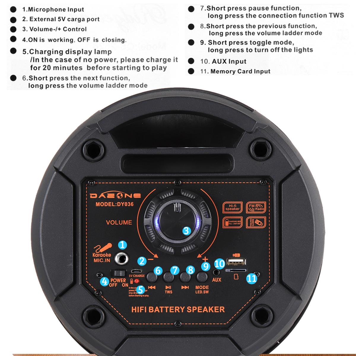 Portable Bluetooth Speaker Dual 6.5" SubWoofer Rechargeable Wireless Speaker Party Sound Box AUX / TWS / FM / Remote Control / Microphone / LED Audio