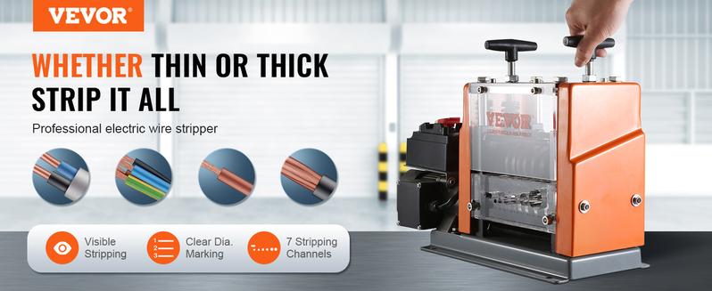 VEVOR Electric Cable Stripping Tool, , 0.06''-0.98'' Motorized Wire Stripper, 60W, Features Clear Depth Gauge, Includes 6 Circular & 1 Flat Channels for Efficient Copper Wire Recycling VEVOR Super Brand Day VEVOR Electric Cable Stripping Tool, , 0.06''-0.98'' Motorized Wire Stripper, 60W, Features Clear Depth Gauge, Includes 6 Circular & 1 Flat Channels for Efficient Copper Wire Recycling VEVOR Super Brand Day