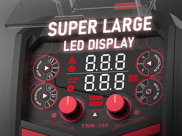 YESWELDER YWM-160 Gas Gasless MIG Welder 160Amp | 110/220V Dual Volts, Smart MIG, Digital Display | Gas/Flux Core/Lift TIG/Stick 4-in-1 Welding Machine