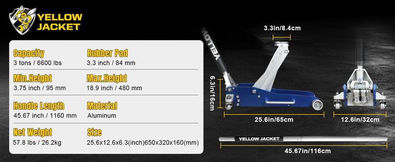 3 Ton Floor Jack Full Aluminum Ultra Lightweight Quick Rise Racing Floor Car Jack with Dual Pump Fast Lifting Low Profile Jack for Vehicle,6600 lbs Capacity