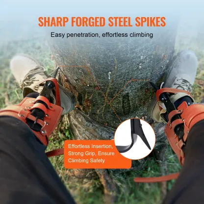 Juego de púas para trepar árboles, 1 par de espuelas de acero de aleación con cuerda y arnés de seguridad, capacidad de carga de 159 kg, equipo de arboricultura para trepar árboles, recolección de frutas, color naranja