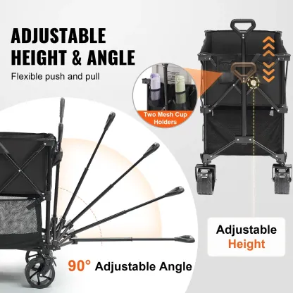 Carro plegable de doble nivel, carro de carga plegable con ruedas todoterreno, carro plegable de alta resistencia para camping, compras y jardinería, con extensor extra largo de 52 pulgadas.