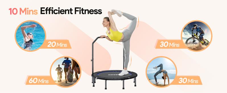 Osoeri 48" Rebounder Trampoline Foldable for Adults Max Load 450lbs, Mini Trampoline with Adjustable Foam Handle for Adults, Fitness Trampoline Indoor/Garden Workout Osoeri 48" Rebounder Trampoline Foldable for Adults Max Load 450lbs, Mini Trampoline with Adjustable Foam Handle for Adults, Fitness Trampoline Indoor/Garden Workout