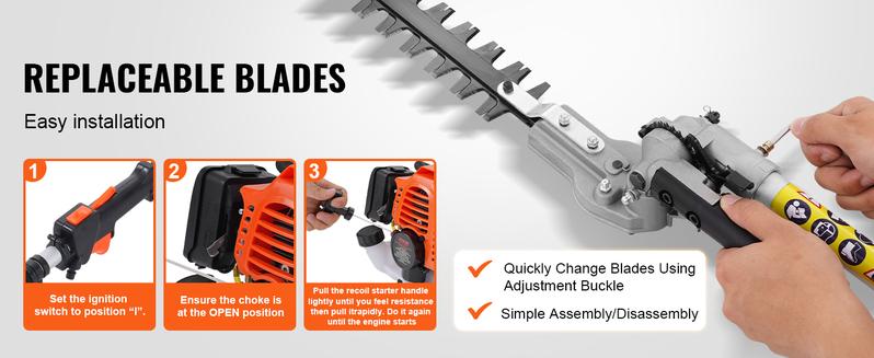 VEVOR Multi-Functional Trimming Tools, Various specifications, Gas Hedge Trimmer, Weed Eater, String Trimmer, Edger, Pole Saw Chainsaw Pruner with Extension Pole Lawn Mower Garden