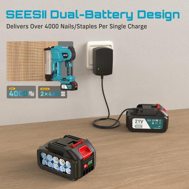 Clavadora/grapadora inalámbrica 2 en 1 (calibre 18) – Clavadora neumática eléctrica de 21 V con 2 baterías de 4.0 Ah y cargador, 1000 clavos, profundidad ajustable | Disparo simple/por contacto para tapicería, carpintería, bricolaje, dealsforyoudays, HKF5