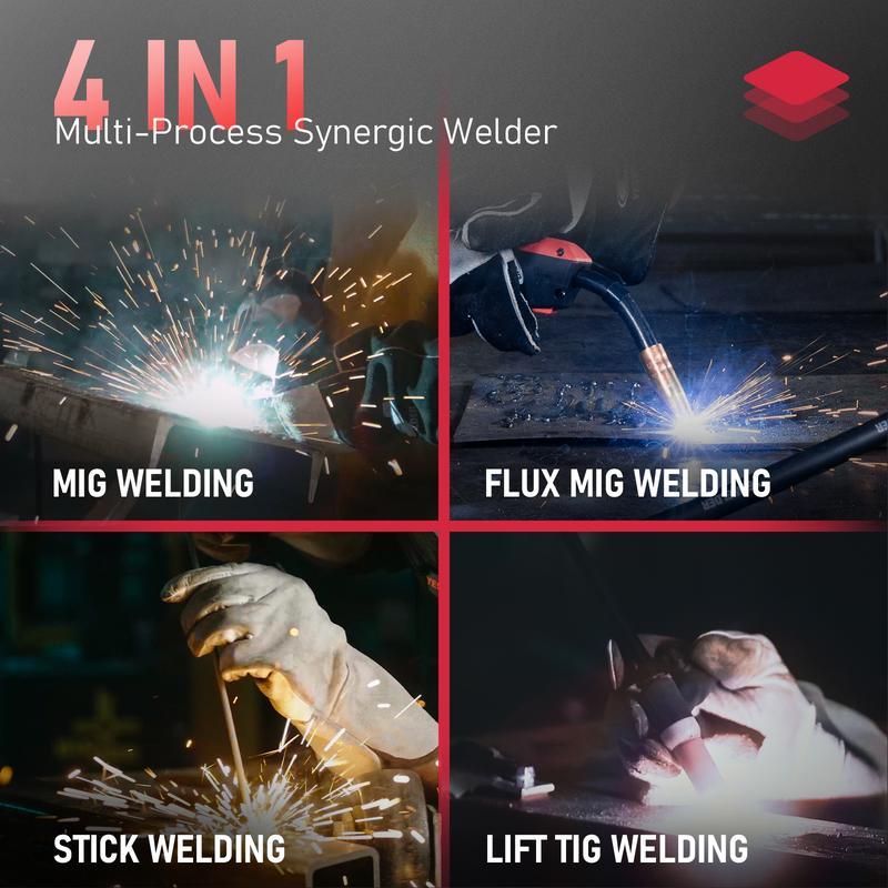Soldadora MIG sin gas YWM-160 de 160 amperios | Doble voltaje 110/220 V, MIG inteligente, pantalla digital | Máquina de soldar 4 en 1: gas/hilo tubular/TIG con arranque por contacto/electrodo revestido