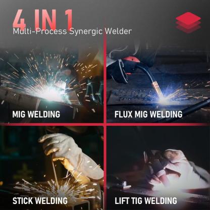 Soldadora MIG sin gas YWM-160 de 160 amperios | Doble voltaje 110/220 V, MIG inteligente, pantalla digital | Máquina de soldar 4 en 1: gas/hilo tubular/TIG con arranque por contacto/electrodo revestido