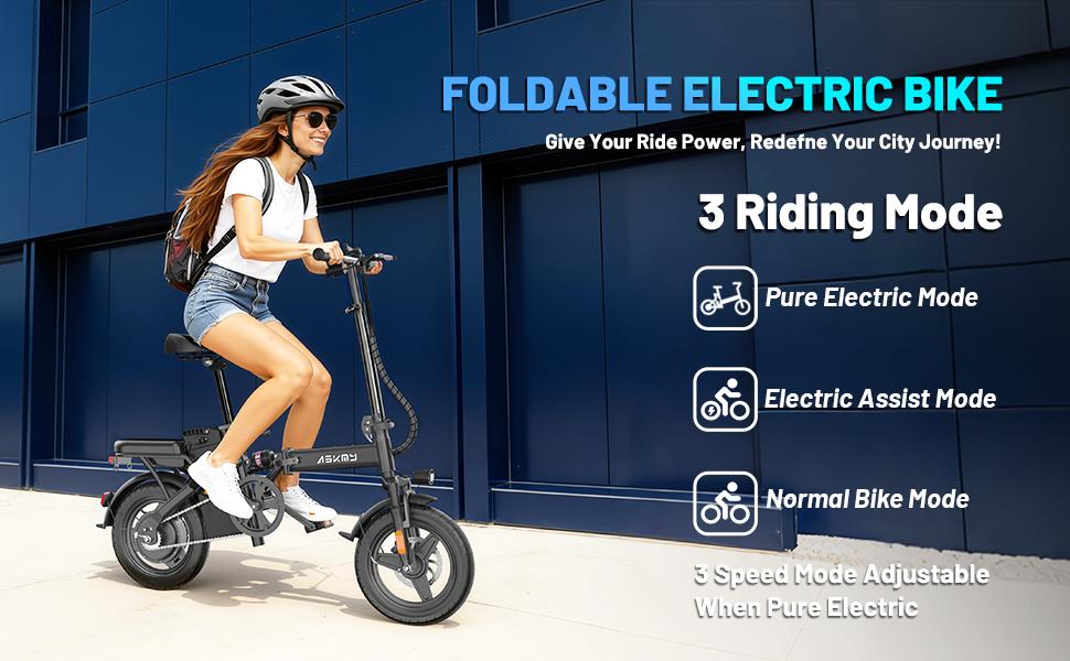 ASKMY E14 Folding Electric Bike 1000W Peak Motor, Up to 45 Miles Range | 14" Tubeless Tires, Dual Disc Brakes | UL Certified, Puncture-Tested Battery, 12-Month Warranty, Lightweight Design ASKMY E14 Folding Electric Bike 1000W Peak Motor, Up to 45 Miles Range | 14" Tubeless Tires, Dual Disc Brakes | UL Certified, Puncture-Tested Battery, 12-Month Warranty, Lightweight Design