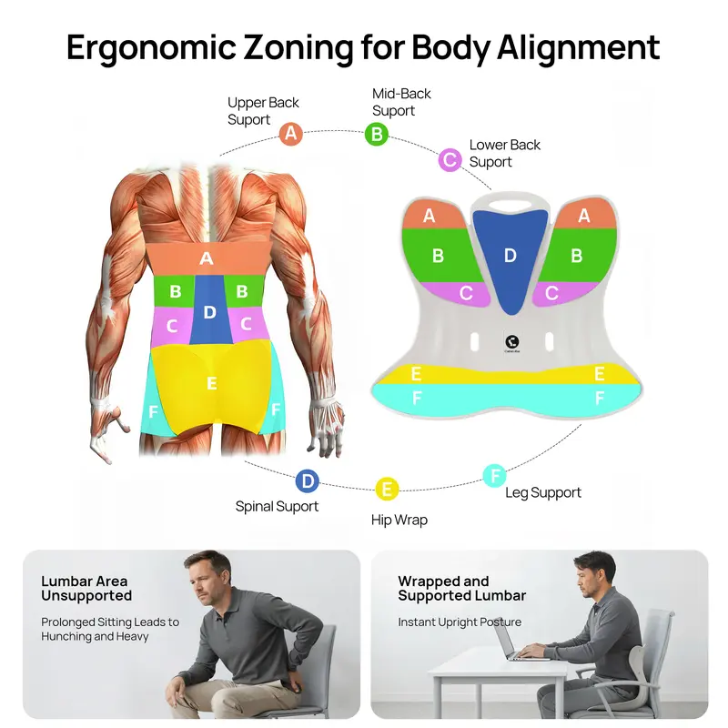 Cabevibe Soporte Lumbar – Corrige la postura y alivia el dolor de espalda baja | Soporte ergonómico de silicona para sillas (SpineSeat) | Uso en oficina, automóvil y hogar | Regalo para hombres y mujeres | Negro