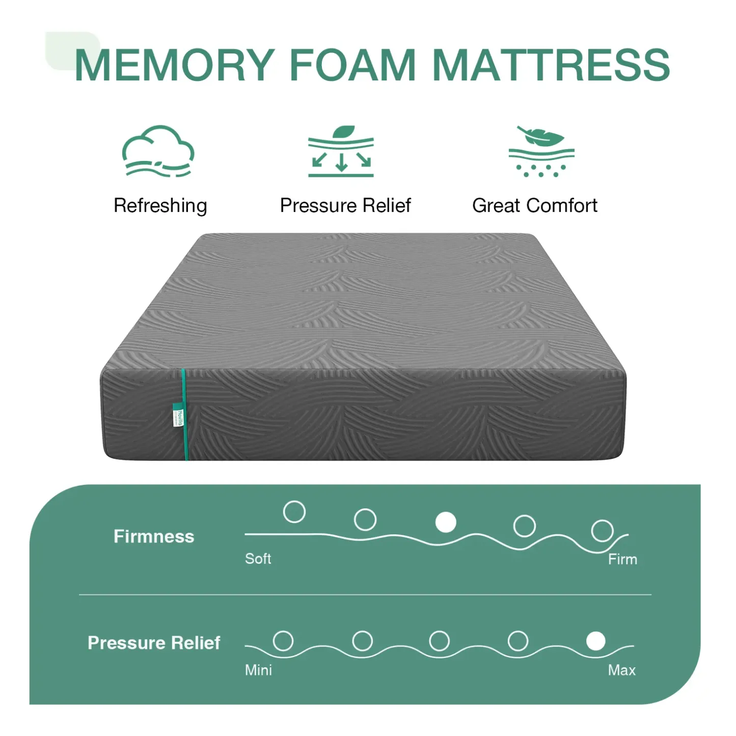 Colchón de espuma viscoelástica sin fibra de vidrio, con gel refrescante, en caja, firmeza media, funda lavable, tamaño Queen/King, 25,4 cm, 30,5 cm.