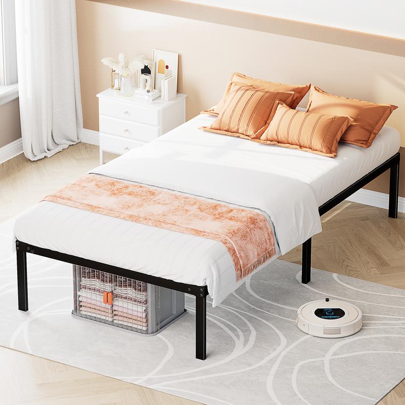 Estructura de cama, estructura de cama de plataforma de metal resistente con espacio de almacenamiento debajo, 14 pulgadas, soporte de láminas de acero robusto, no requiere somier.