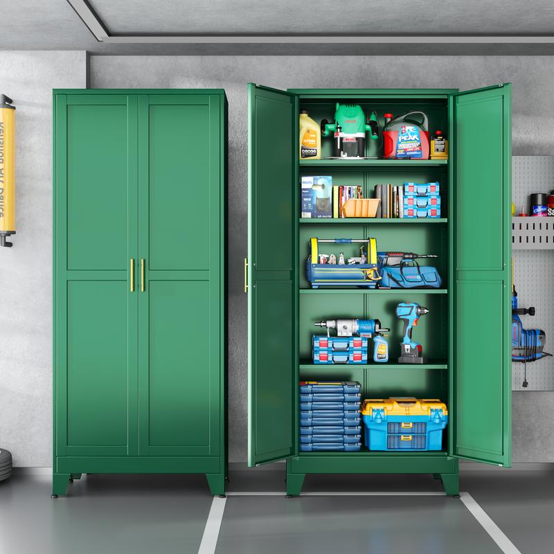75.2" Tall Pantry Cabinet, Kitchen Pantry Storage Cabinets with 2 Door and 5 Adjustable Shelves, White Metal Pantry Storage Cabinet, Cupboard for Kitchen, Dining Room, Living Room and Bathroom Organizer