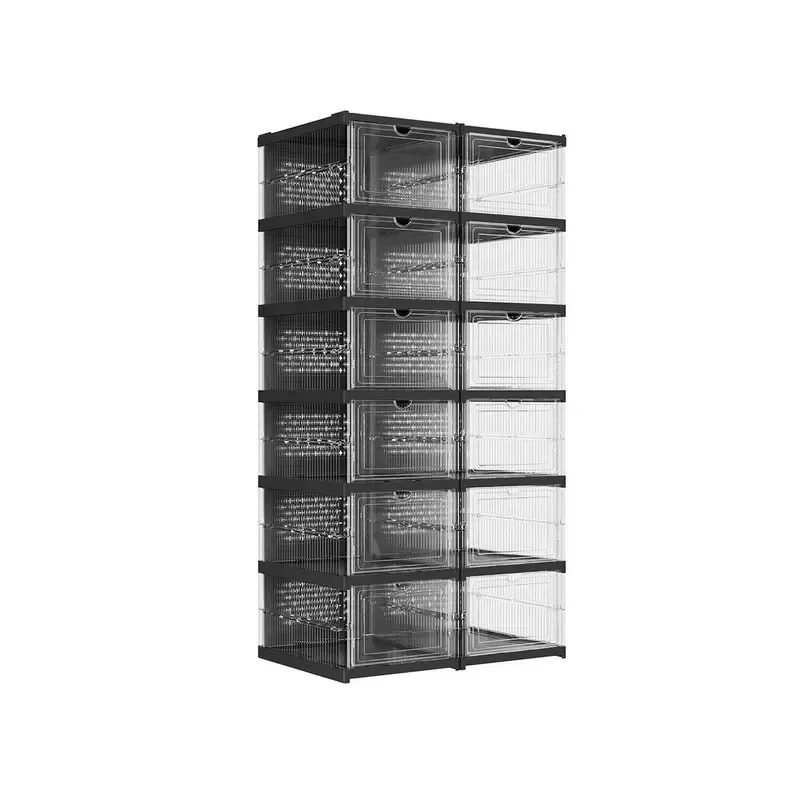 SONGMICS HOME Cajas para zapatos plegables — Organizador plegable, apilable y portátil para tallas de EE. UU. 13 — Estantes de plástico PP transparente