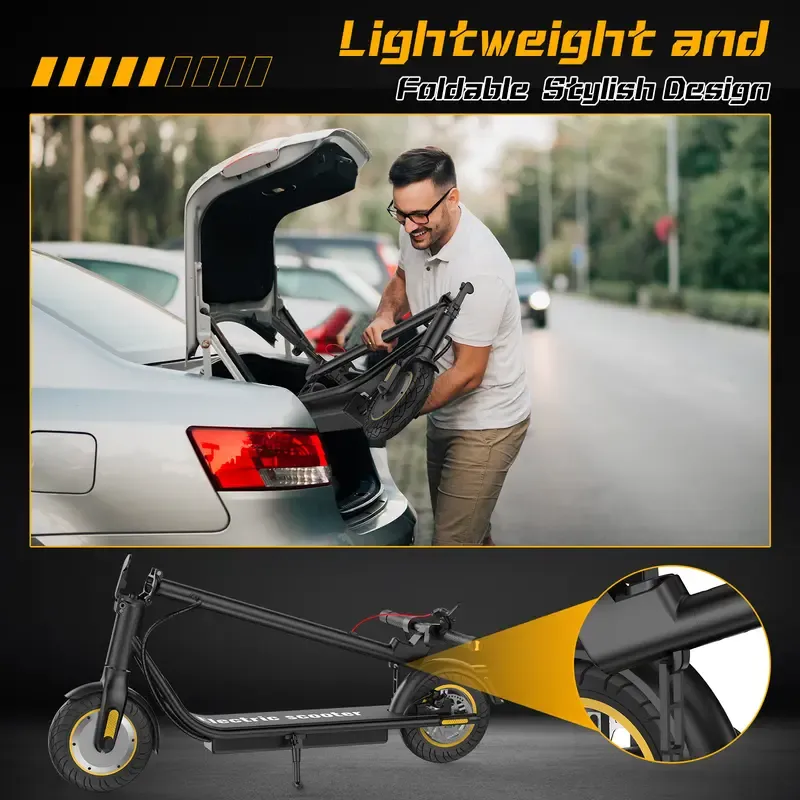 Patinetes eléctricos DXH: neumáticos de 10 pulgadas, para adultos, con motor de 500 W, hasta 19 MPH y 20 millas de autonomía. Potente patinete eléctrico compatible con aplicación móvil, portátil y equipado con luces; modelo plegable con sistema de doble f