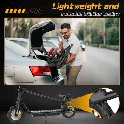 Patinetes eléctricos DXH: neumáticos de 10 pulgadas, para adultos, con motor de 500 W, hasta 19 MPH y 20 millas de autonomía. Potente patinete eléctrico compatible con aplicación móvil, portátil y equipado con luces; modelo plegable con sistema de doble f