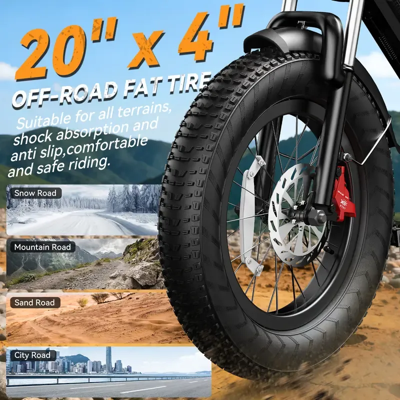 Bicicleta eléctrica YOULON para adultos: Motor sin escobillas de 1500 W (pico), velocidad máxima de 30 MPH, batería de 48 V y 20 Ah, e-bike con neumáticos anchos de 20 pulgadas, hasta 50 km/h, capacidad de ascenso de 30°, 7 velocidades, sistema de amortig