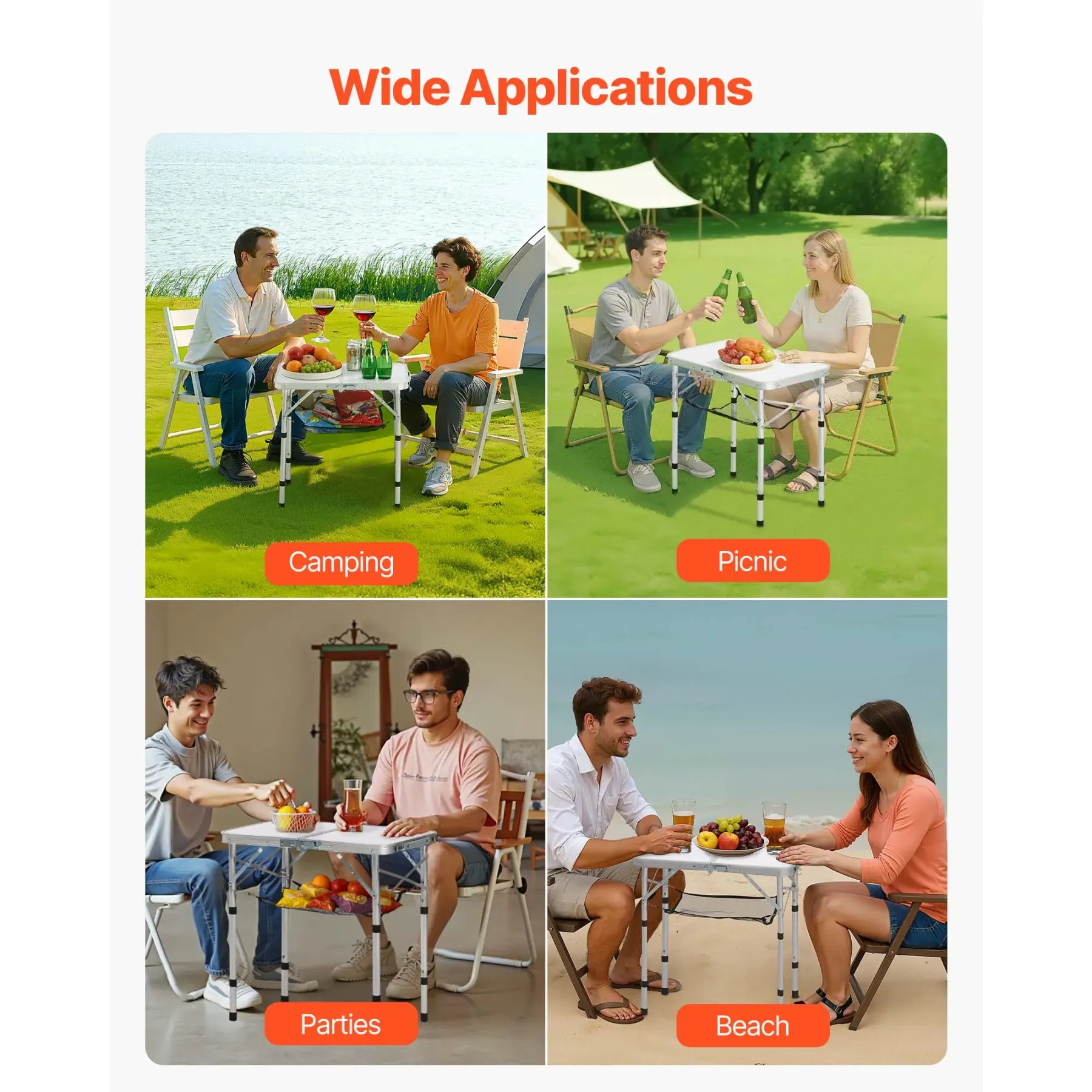  Mesa de camping plegable, mesa auxiliar portátil de altura ajustable, mesa de playa de aluminio MDF con malla y asa de transporte, ligera y compacta para picnics al aire libre, barbacoas, 61 x 40 cm, color plateado