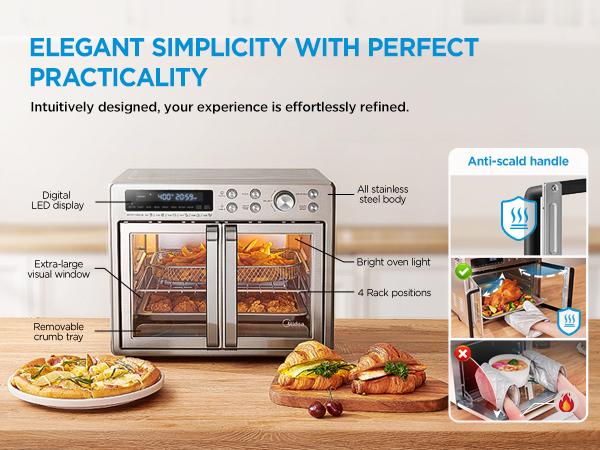 [2026 Kitchen Hack] Midea Flexify French Door Air Fryer Toaster Oven Combo 26.4 QT, Extra Large Countertop Air Fryer Oven 10-in-1 Combo 25% Faster Cooking & 90% Less Oil, Elegant Design Convection Fan, Gift of the Season