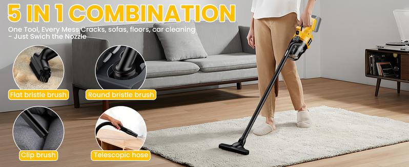 【No Batteries】Handheld Cordless Vacuum for Dewalt 20V Battery, 5 in 1 Handheld Electric Vacuum Cleaner with 500W Powerful Motor, 46 CFM Portable Hand Vacuum with Filtration HEPA for Floor, Carpet, Car (Battery Not Included)