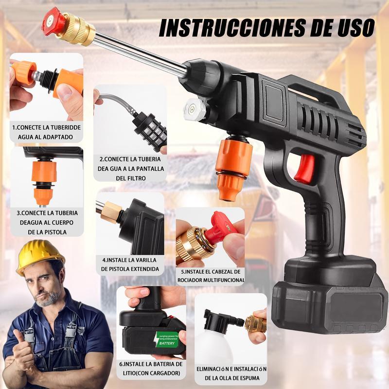Hidrolavadora eléctrica portátil y inalámbrica negro de 550W con 680psi de presión máximaPistola Para Hidrolavadora Electrica Portatil Inalambrica Incluye 1 Baterías, Manguera De 5m