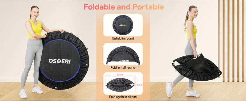 Osoeri 48" Rebounder Trampoline Foldable for Adults Max Load 450lbs, Mini Trampoline with Adjustable Foam Handle for Adults, Fitness Trampoline Indoor/Garden Workout Osoeri 48" Rebounder Trampoline Foldable for Adults Max Load 450lbs, Mini Trampoline with Adjustable Foam Handle for Adults, Fitness Trampoline Indoor/Garden Workout
