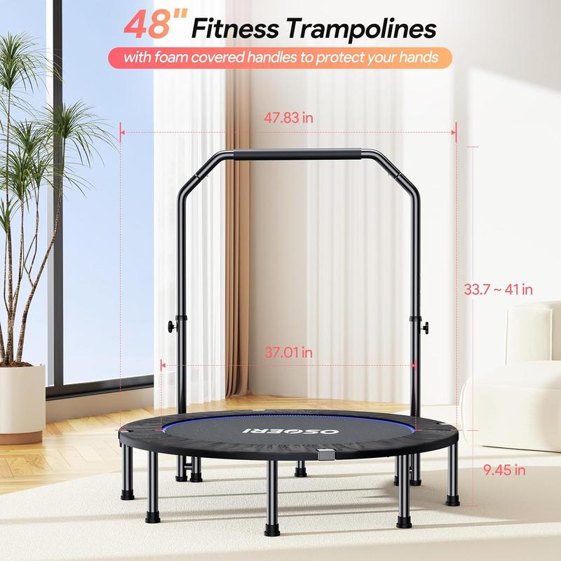 Osoeri 48" Rebounder Trampoline Foldable for Adults Max Load 450lbs, Mini Trampoline with Adjustable Foam Handle for Adults, Fitness Trampoline Indoor/Garden Workout Osoeri 48" Rebounder Trampoline Foldable for Adults Max Load 450lbs, Mini Trampoline with Adjustable Foam Handle for Adults, Fitness Trampoline Indoor/Garden Workout