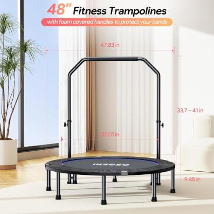 Cama elástica de rebote de 48 pulgadas, plegable para adultos, carga máxima de 450 libras, mini cama elástica con manillar de espuma ajustable para adultos, ideal para hacer ejercicio en interiores o en el jardín.