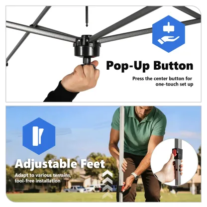 Carpa Plegable 10x10, Cenador de Exterior de Montaje Rápido con Techo Ventilado y Bolsa con Ruedas — Blanco