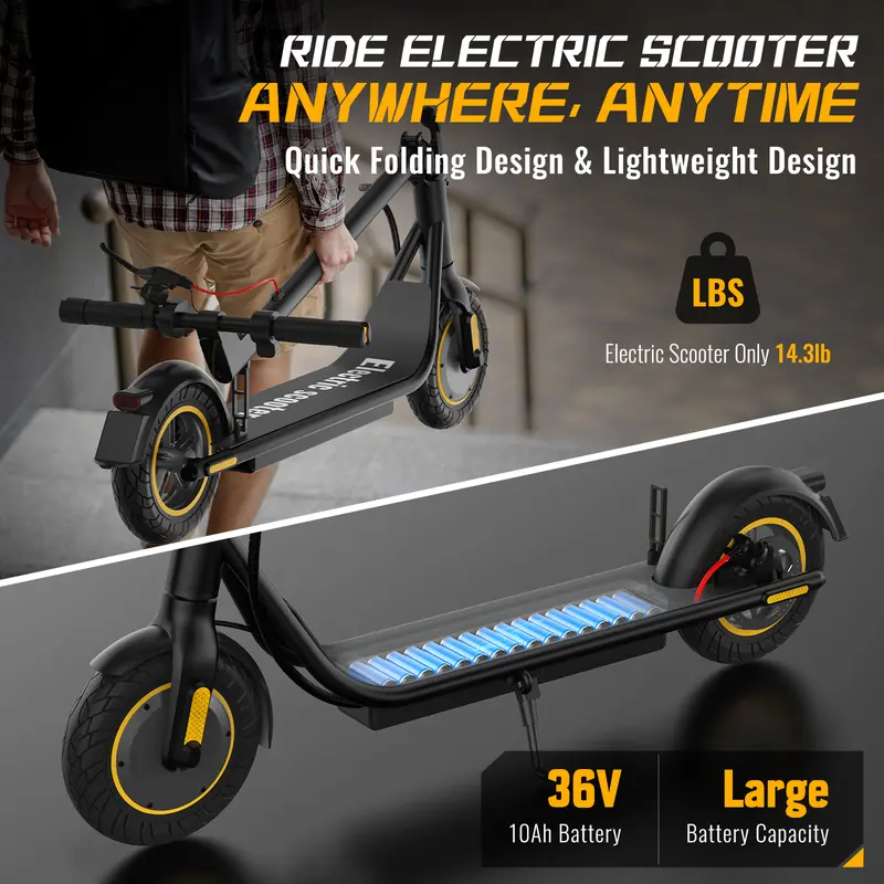 Patinetes eléctricos DXH: neumáticos de 10 pulgadas, para adultos, con motor de 500 W, hasta 19 MPH y 20 millas de autonomía. Potente patinete eléctrico compatible con aplicación móvil, portátil y equipado con luces; modelo plegable con sistema de doble f